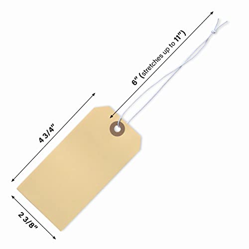 EZDOM Tags with Elastic String Attached - #5, 4 3/4" x 2 3/8" Box of 100 Manila Paper Label Tags with Elastic Loop and Reinforced Hole - Image 4