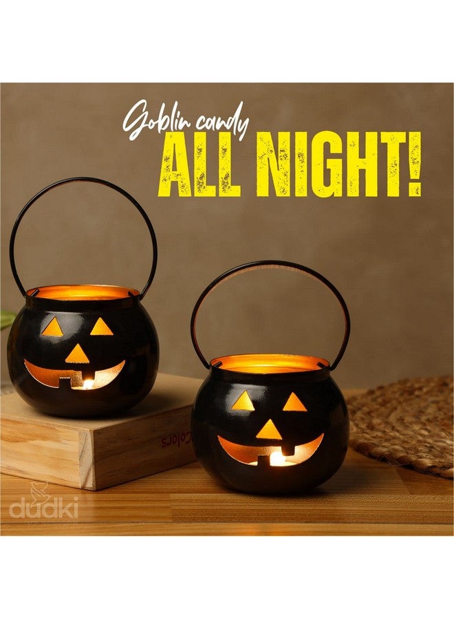 Dudki Halloween Face Votive Candle Holder Stand Antique Hanging Tealight Lantern for Home Decorations, Birthday Parties, Christmas Indoor, Outdoor Décor, Black (Black) - Image 2