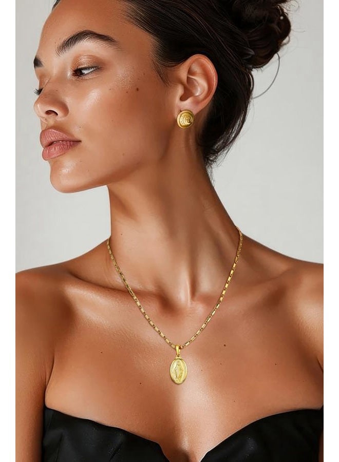 U7 Women's Platinum Plated Virgin Mary Pendant Necklace Gold - Image 2