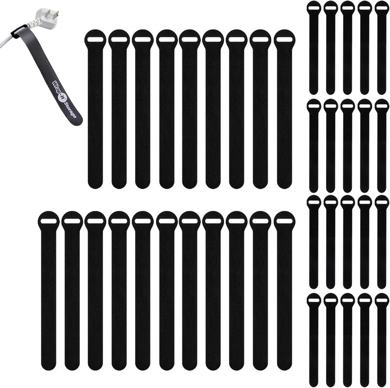 Wrap-It Storage Self-Gripping Cable Ties by , Black, 40 Pack (5 Inch and 8 Inch Straps) – Reusable Hook and Loop Cord Organizer Cable Ties for Cord Management and Desk or Office Organization - Image 1