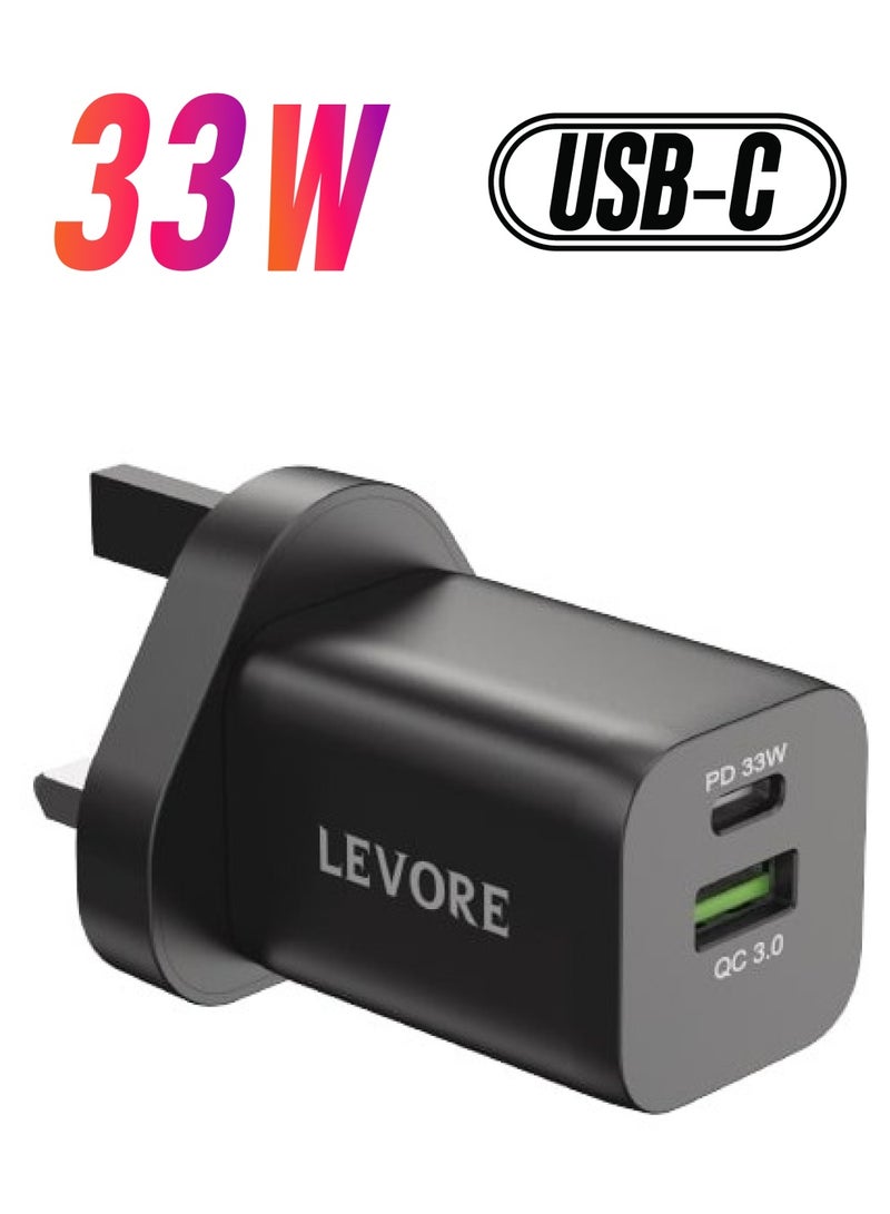 ليفور شاحن حائط ليفور 33 وات 1XUSB-C PD ومنفذ 1XUSB-A QC3 - أسود - Image 1