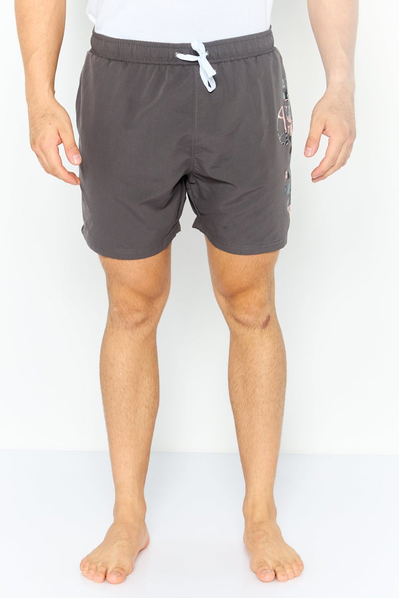 Ellesse Men Brand Logo Board Shorts, Dark Grey - Image 1