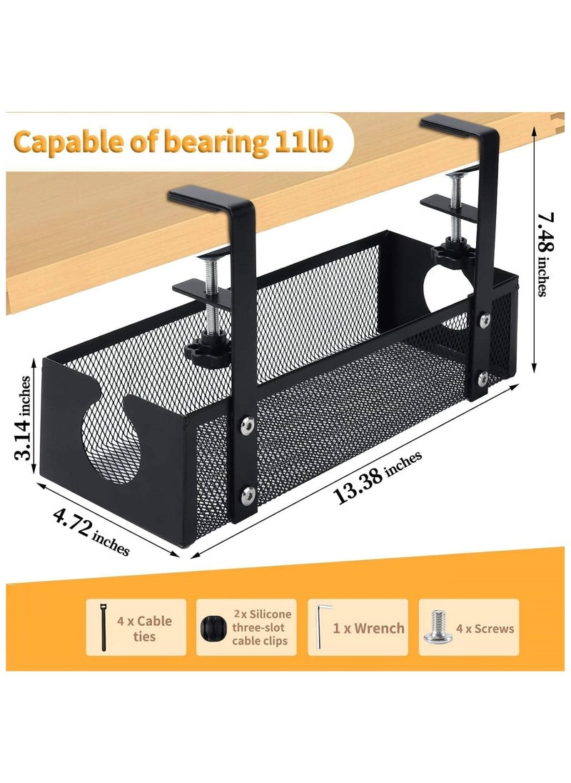 Alruht - Under Desk Cable Management Tray,No Drill Steel Cord Management Under Desk Wire Box, Adjustable Desk Cable Organizer, No Damage To Desk Standing Desk Cable Management For Office And Home,Black 13.5inch - Image 1
