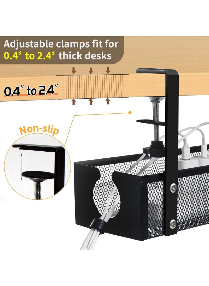 Alruht - Under Desk Cable Management Tray,No Drill Steel Cord Management Under Desk Wire Box, Adjustable Desk Cable Organizer, No Damage To Desk Standing Desk Cable Management For Office And Home,Black 13.5inch - Image 1