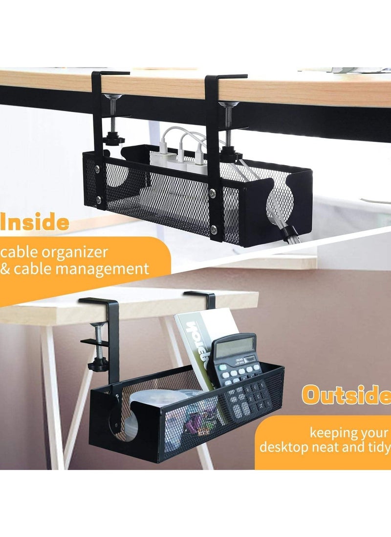 Alruht - Under Desk Cable Management Tray,No Drill Steel Cord Management Under Desk Wire Box, Adjustable Desk Cable Organizer, No Damage To Desk Standing Desk Cable Management For Office And Home,Black 13.5inch - Image 1