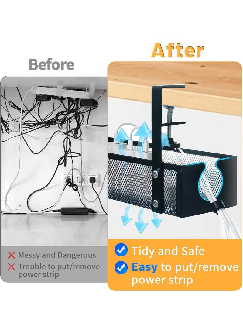 Alruht - Under Desk Cable Management Tray,No Drill Steel Cord Management Under Desk Wire Box, Adjustable Desk Cable Organizer, No Damage To Desk Standing Desk Cable Management For Office And Home,Black 13.5inch - Image 1