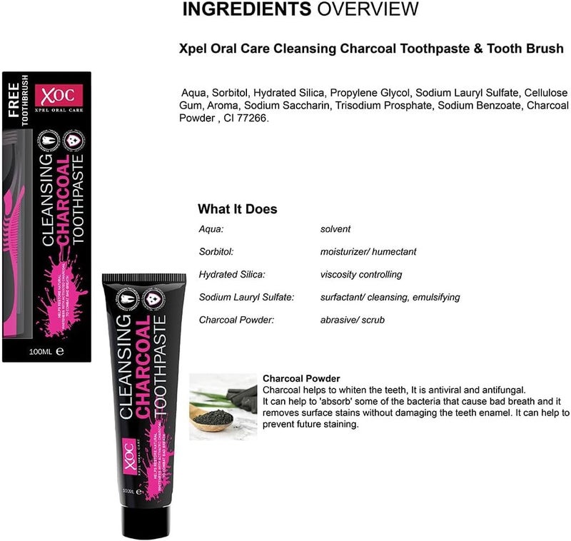 Xpel - Charcoal Tooth Paste with Brush - 100 ml - Image 2