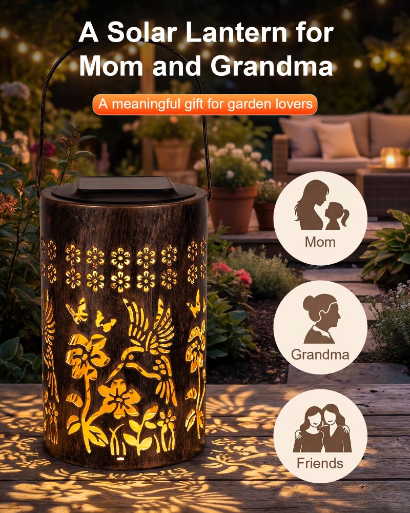 Fussion Solar Lanterns Outdoor Waterproof, Hummingbird Garden Decor Gift for Women, Mom or Grandma, Hanging or Tabletop Lantern with Vintage Copper-Color Finish for Patio, Porch and Backyard - Image 3