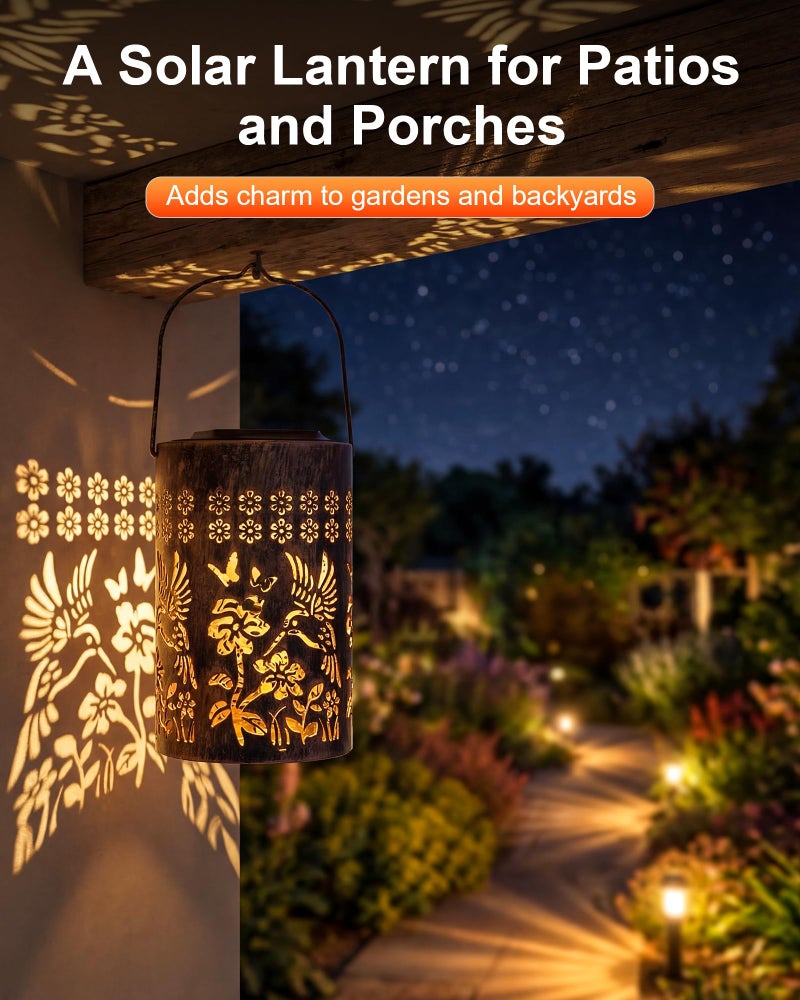 Fussion Solar Lanterns Outdoor Waterproof, Hummingbird Garden Decor Gift for Women, Mom or Grandma, Hanging or Tabletop Lantern with Vintage Copper-Color Finish for Patio, Porch and Backyard - Image 4