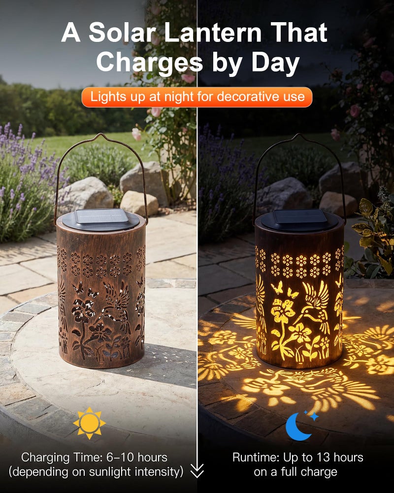Fussion Solar Lanterns Outdoor Waterproof, Hummingbird Garden Decor Gift for Women, Mom or Grandma, Hanging or Tabletop Lantern with Vintage Copper-Color Finish for Patio, Porch and Backyard - Image 5