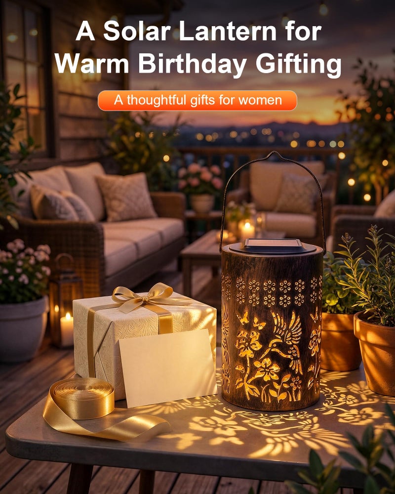 Fussion Solar Lanterns Outdoor Waterproof, Hummingbird Garden Decor Gift for Women, Mom or Grandma, Hanging or Tabletop Lantern with Vintage Copper-Color Finish for Patio, Porch and Backyard - Image 2