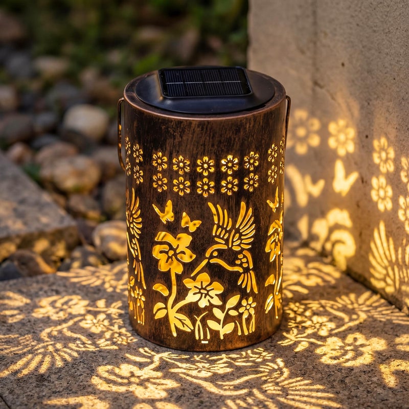 Fussion Solar Lanterns Outdoor Waterproof, Hummingbird Garden Decor Gift for Women, Mom or Grandma, Hanging or Tabletop Lantern with Vintage Copper-Color Finish for Patio, Porch and Backyard - Image 1