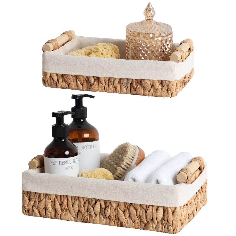 StorageWorks Small Baskets for Organizing, Wicker Bathroom Basket for Toilet Tank Top with Liner, Natural Water Hyacinth, Set of 2 - Image 1