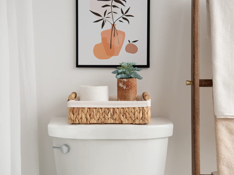 StorageWorks Small Baskets for Organizing, Wicker Bathroom Basket for Toilet Tank Top with Liner, Natural Water Hyacinth, Set of 2 - Image 3