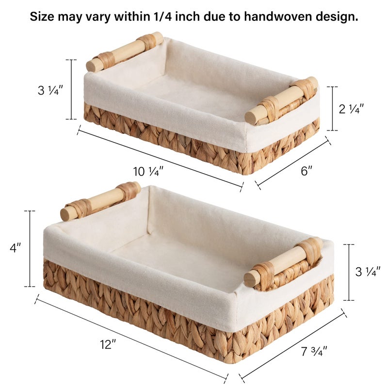 StorageWorks Small Baskets for Organizing, Wicker Bathroom Basket for Toilet Tank Top with Liner, Natural Water Hyacinth, Set of 2 - Image 2