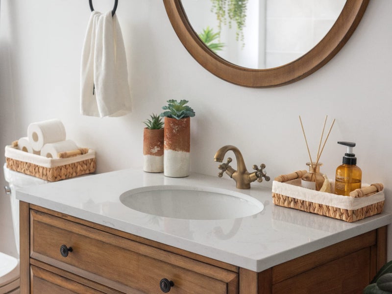 StorageWorks Small Baskets for Organizing, Wicker Bathroom Basket for Toilet Tank Top with Liner, Natural Water Hyacinth, Set of 2 - Image 4