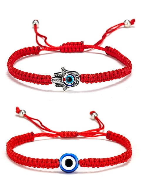 2Pcs Evil Eye Bracelets for Women, Adjustable Red String, 7 Knots Braided Lucky Thread, Hamsa Hand Amulet Bracelets for Men Women Jewelry Gifts