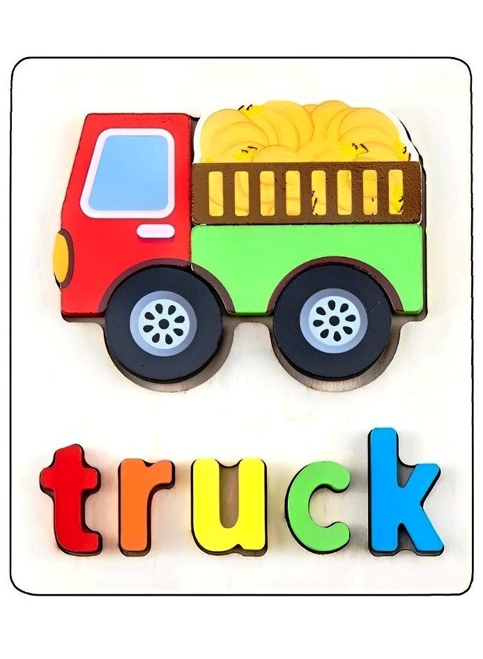 Colorful Wooden 3D Puzzles, Shape Design with Names, Teacher Parents Early Learning Support Tools, Attractive Colors and Patterns, Montessori Motor Skill Develop Toys, Ideal Kids Gift (Truck Shape) - Image 1