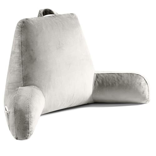 OAISZ Reading Pillow for Sitting in Bed Adult, Reading Pillow with Shredded Memory Foam, Bed Pillow with Washable Cover, Back Pillow Sitting Up with Extend Arms, Light Gery, X-Large - Image 1