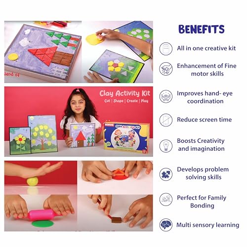 Kores Clay Activity Kit | Pre-Printed Canvas & Activity Sheets | Soft, Vibrant & Easy-to-Mold Clay | Non-Toxic, Mess-Free Art & Craft Set | Ideal for Kids’ Creativity, Learning & Gifting | Ages 3+ - Image 4