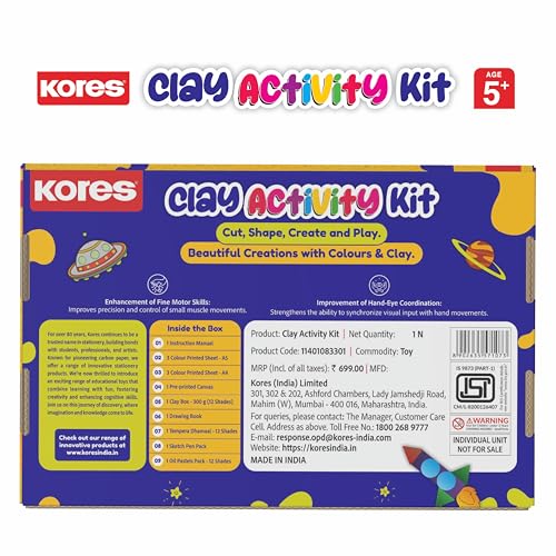 Kores Clay Activity Kit | Pre-Printed Canvas & Activity Sheets | Soft, Vibrant & Easy-to-Mold Clay | Non-Toxic, Mess-Free Art & Craft Set | Ideal for Kids’ Creativity, Learning & Gifting | Ages 3+ - Image 3