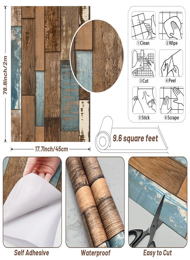Theper Blue Brown Wood Wallpaper Vintage 17.7"×78.8"Wood Grain Contact Paper Peel and Stick Wallpaper Self Adhesive Removable Wallpaper Wood Contact Paper for Cabinets Furniture Vinyl Waterproof Film - Image 3
