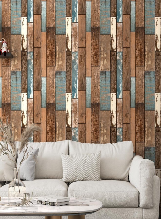 Theper Blue Brown Wood Wallpaper Vintage 17.7"×78.8"Wood Grain Contact Paper Peel and Stick Wallpaper Self Adhesive Removable Wallpaper Wood Contact Paper for Cabinets Furniture Vinyl Waterproof Film - Image 2