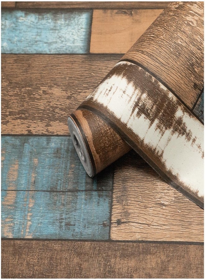 Theper Blue Brown Wood Wallpaper Vintage 17.7"×78.8"Wood Grain Contact Paper Peel and Stick Wallpaper Self Adhesive Removable Wallpaper Wood Contact Paper for Cabinets Furniture Vinyl Waterproof Film - Image 1