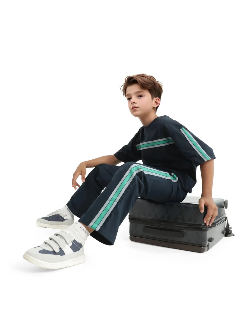 Rare Ones Rare Ones Kids Taper-B Navy Tape Detailed Button And Zip Closure Regular Fit Cotton Trouser