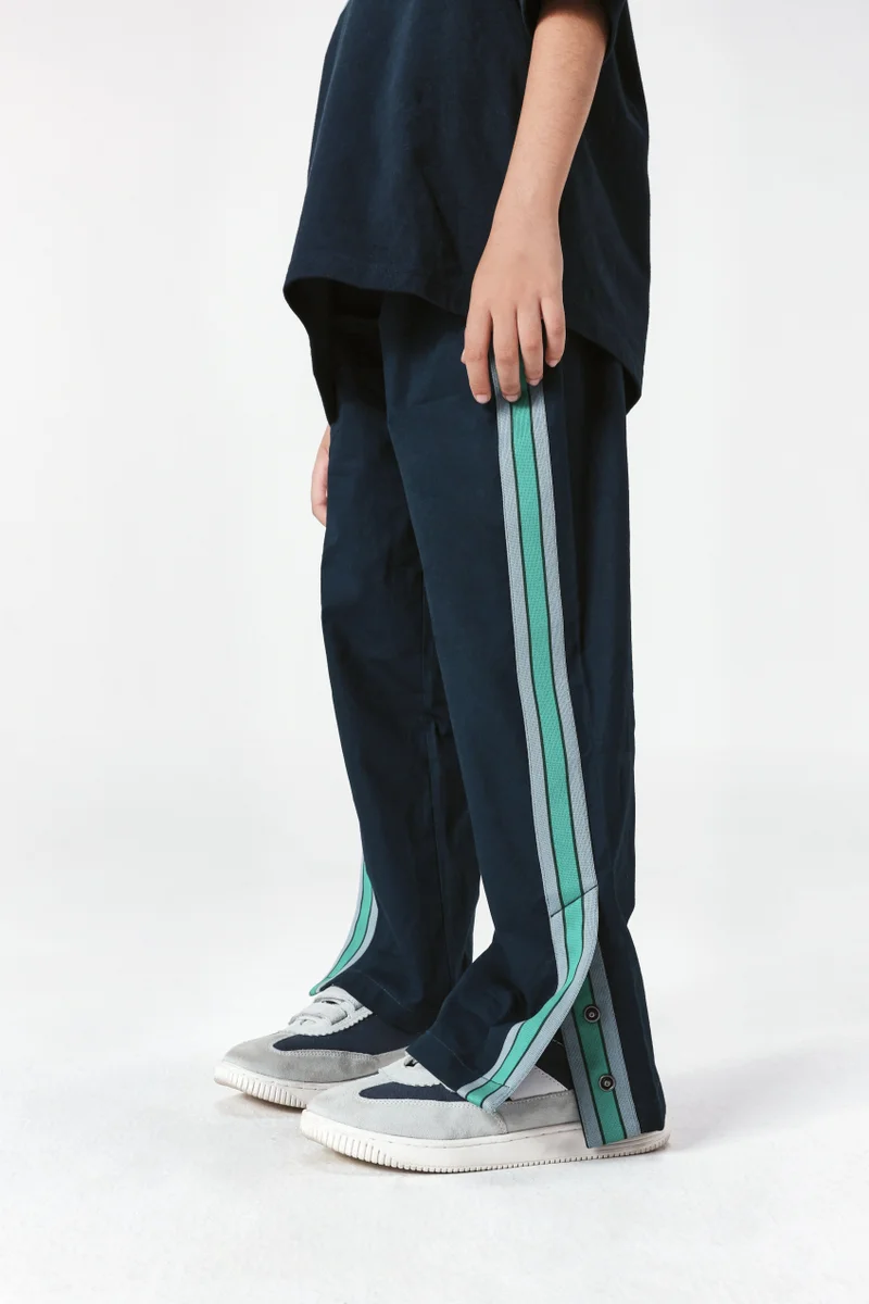 Rare Ones Rare Ones Kids Taper-B Navy Tape Detailed Button And Zip Closure Regular Fit Cotton Trouser