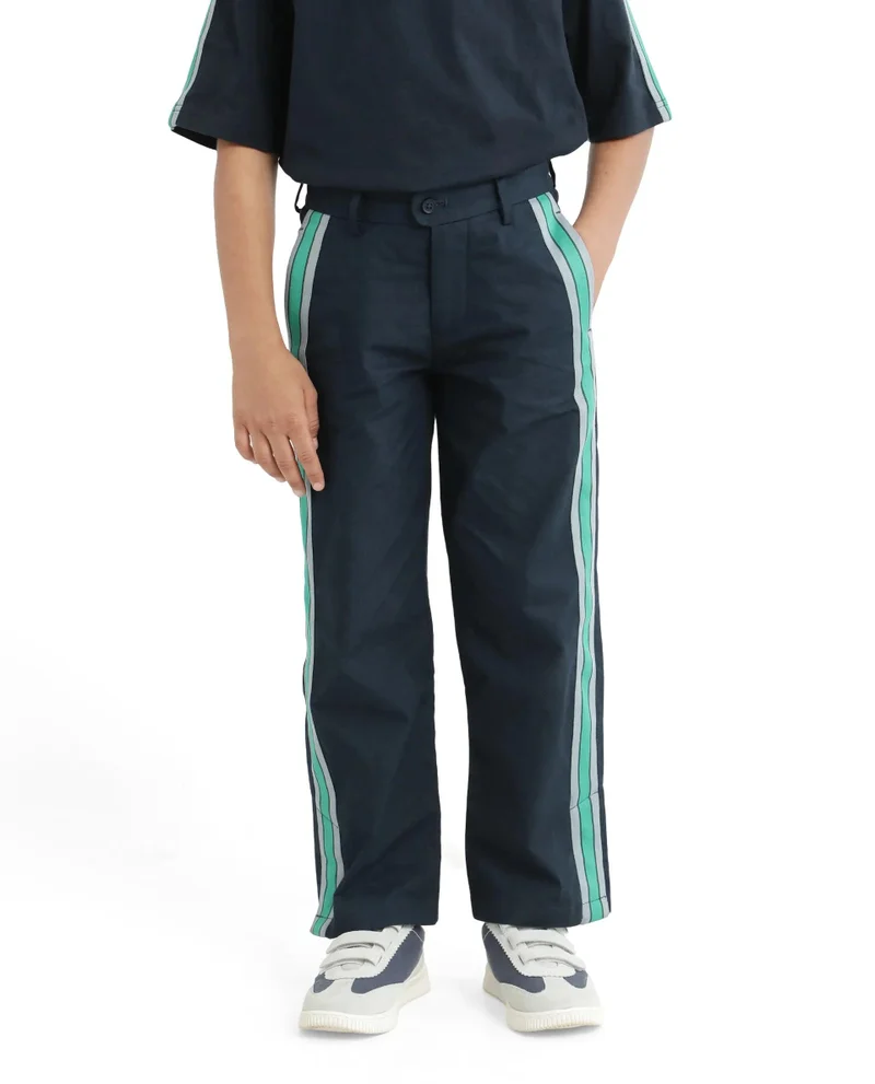 Rare Ones Rare Ones Kids Taper-B Navy Tape Detailed Button And Zip Closure Regular Fit Cotton Trouser