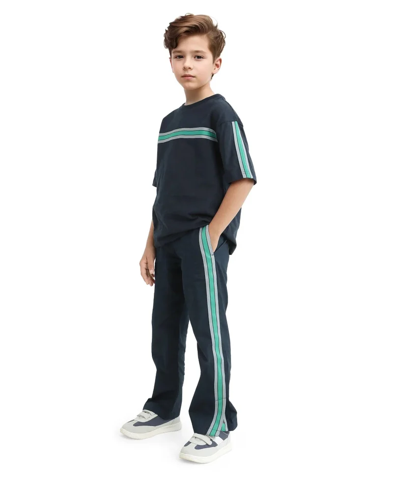 Rare Ones Rare Ones Kids Taper-B Navy Tape Detailed Button And Zip Closure Regular Fit Cotton Trouser