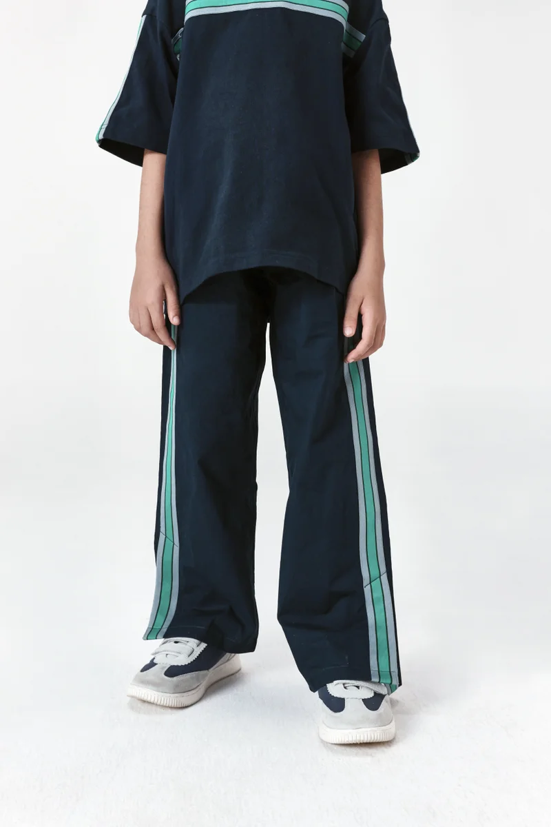 رير ونز Rare Ones Kids Taper-B Navy Tape Detailed Button And Zip Closure Regular Fit Cotton Trouser