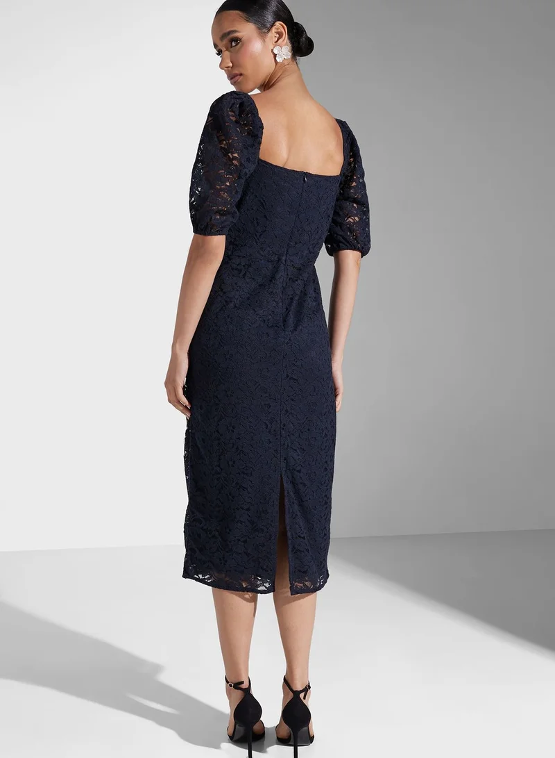 Hope & Ivy Square Neck Embroidered Dress