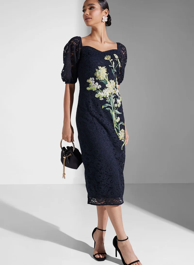 Hope & Ivy Square Neck Embroidered Dress