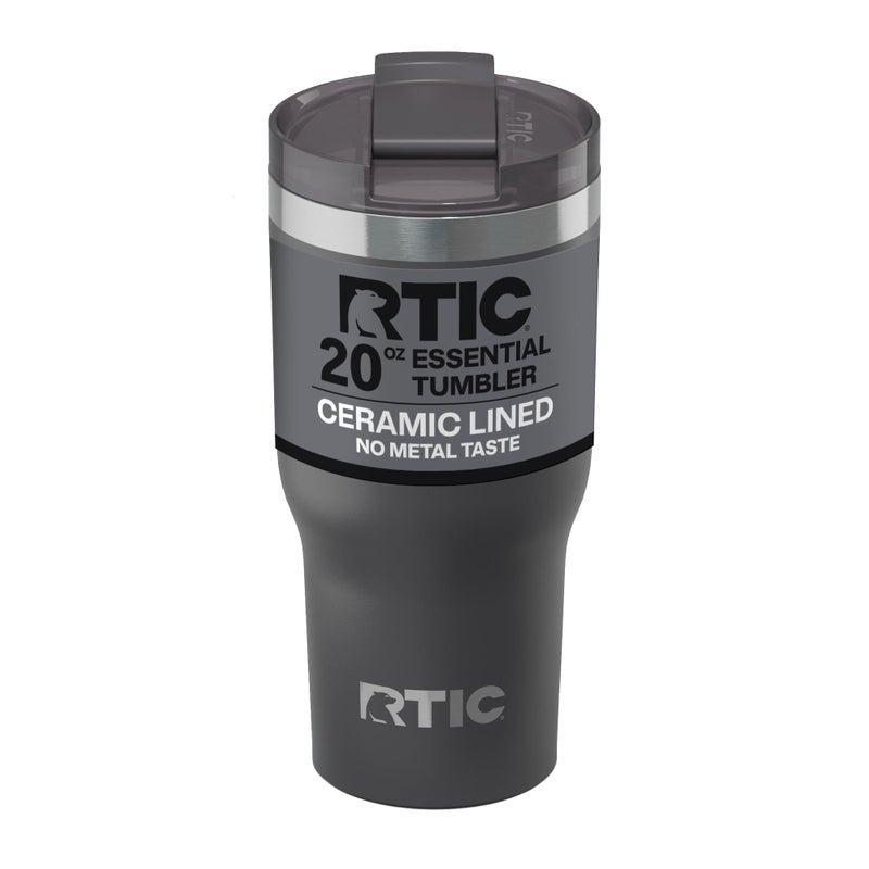 RTIC 20oz Essential Tumbler with Lid, Ceramic Lined, Insulated, Stainless Steel, Metal, Double Wall Vacuum-Insulation, Travel Cup for Iced Coffee, Tea, Hot and Cold Drink, Graphite - Image 1
