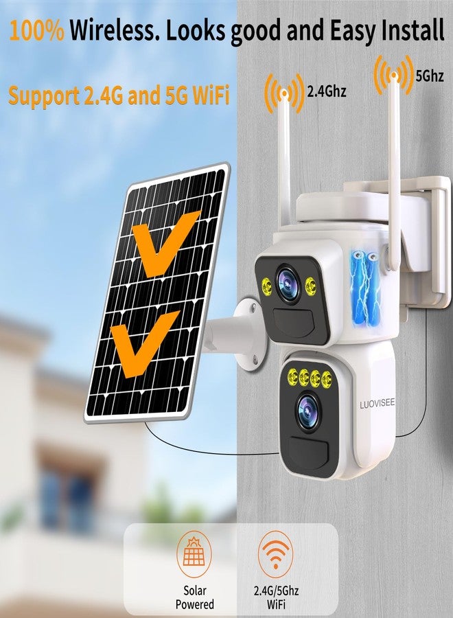 Luovisee Cameras for Home Security with Dual Lens,2.4G/5G WiFi Outdoor Camera Wireless Solar Powered,PIR Alarm,Color Night Vision,2-Way Audio,Cloud/SD Storage,No Month Fee(2 Pack) - Image 3