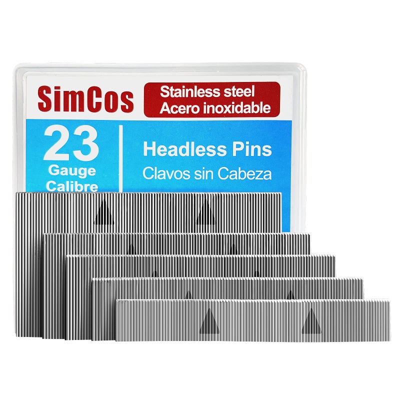 SimCos 23 Gauge Stainless Steel Pin Nails Headless Pinner Nails 38916341138 Assorted 5 Sizes for Molding Cabinetry Building Assembly 5000
