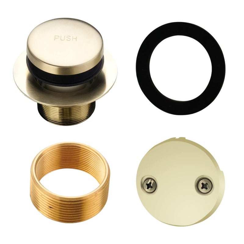 HIDROP Gold Brushed Tub Drain Tip-Toe Tub Trim Set Conversion Kit Assembly  Hidrop Bathtub Drain Replacement Trim Kit With 2-Hole Overflow Faceplate And Universal Fine/Coarse Thread Brushed Gold - Image 1
