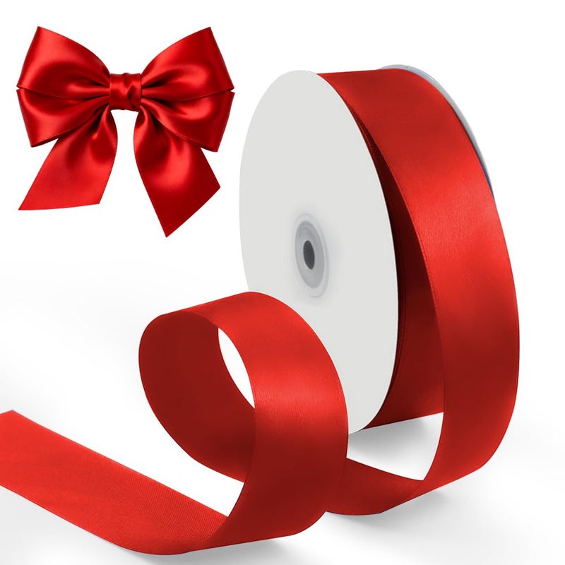 HimBen 100 Yards 112 Inch Red Satin Ribbon Single Face Fabric Ribbon for Gift Wrapping Wedding Birthday Party Christmas Decoration Craft Hair Floral Sewing