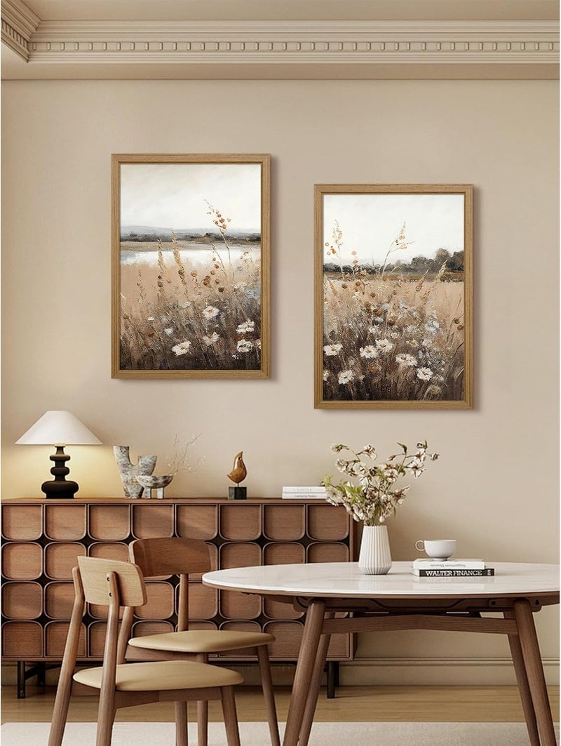 Joocrise Wildflower Botanical Wall Art Decor Set of 2 Vintage Canvas Wall Decor Landscape Field Wall Art Pictures Farmhouse Prints Landscape Painting Vintage Artwork for Room Bedroom 12x16 Inch Wood Framed - Image 3