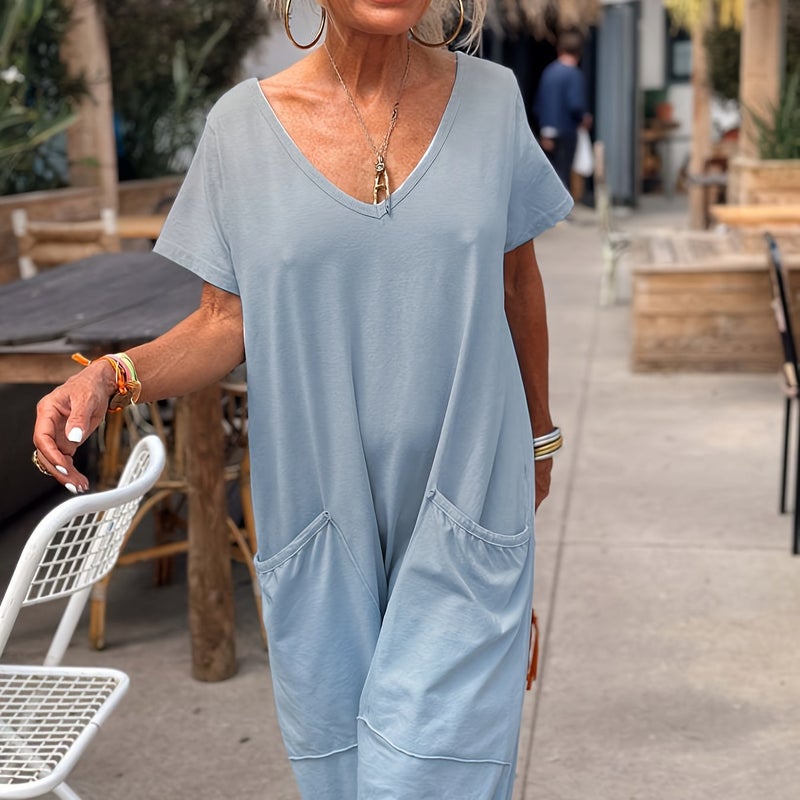 Lightweight Feel Women'S Soft Gray Jumpsuit Casual, Short - Image 1