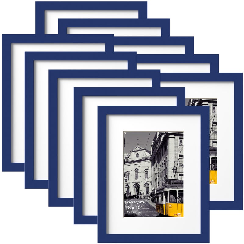 eletecpro 8x10 Picture Frames Set of 10, Picture Frame Collage Wall Decor Display 5x7 Photo With Mat or 8x10 without Mat, Home Decor Gallery Frame for Table Top or Wall Mounting, Blue - Image 1