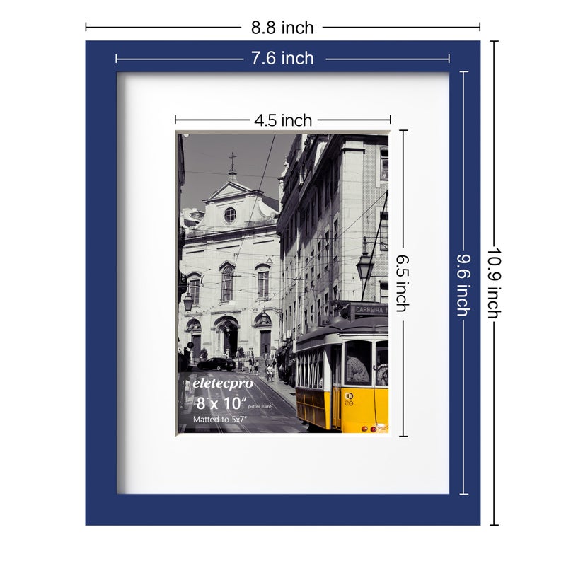 eletecpro 8x10 Picture Frames Set of 10, Picture Frame Collage Wall Decor Display 5x7 Photo With Mat or 8x10 without Mat, Home Decor Gallery Frame for Table Top or Wall Mounting, Blue - Image 3