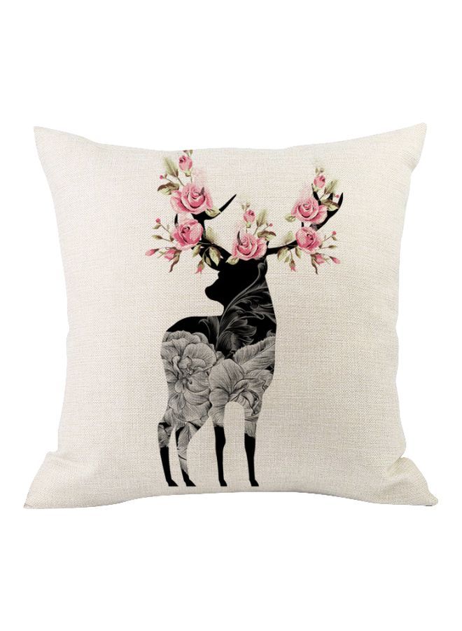 نيبمينينت غطاء وسادة مطبوع برسم غزال أبيض/أسود/رمادي 45x45سم