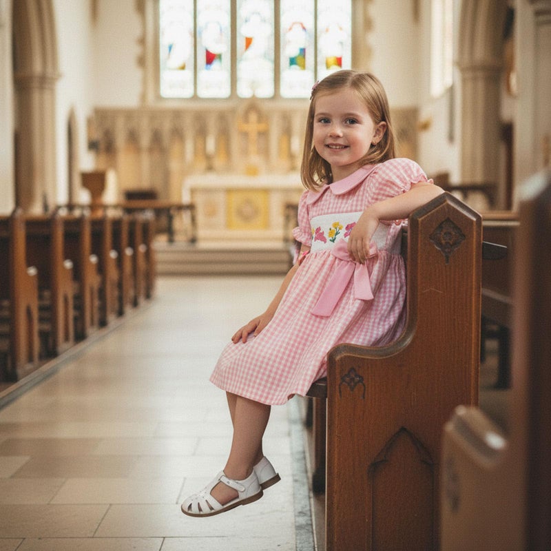 MoZiKQin Toddler Little Baby Girl Easter Outfit Bunny Embroidery Dress Short Sleeve Smocked Easter Dresses for Girls (Pink Bunny Floral, 12-18 Months) - Image 4