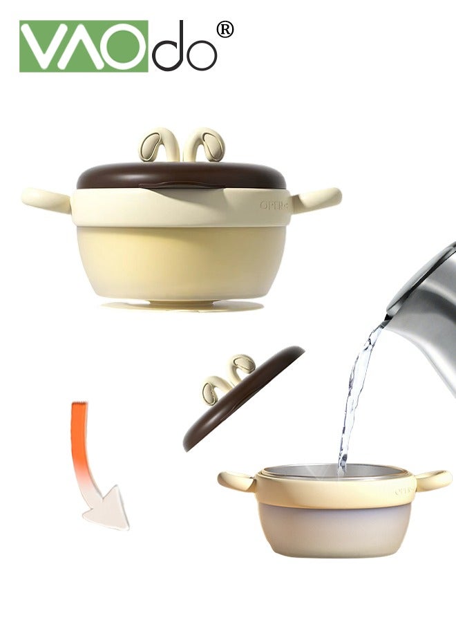 VAOdo Baby Feeding Bowl, Stainless Steel BPA Free Thermo-colored Bowls, Removable Silicone Suction Cups, Four Layers Heat Insulation, Baby Utensils Feeding Supplies - Image 2