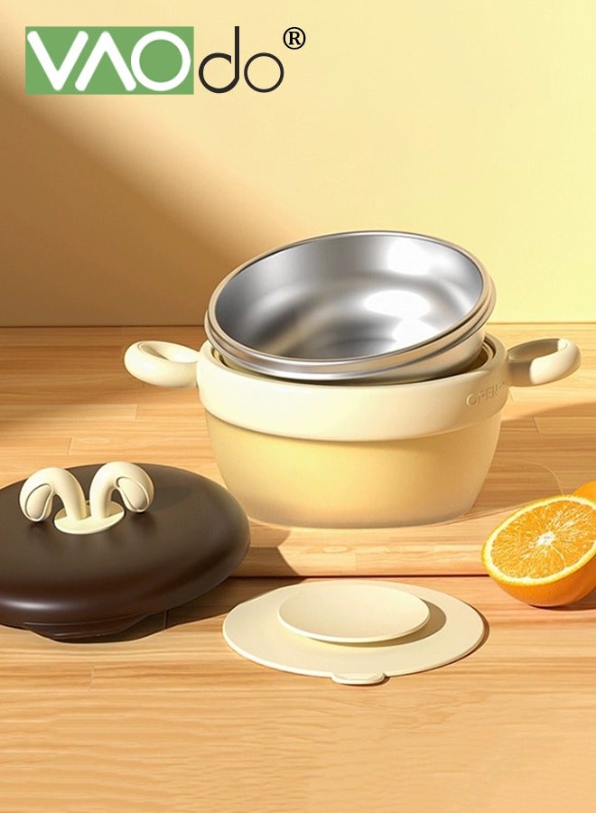 VAOdo Baby Feeding Bowl, Stainless Steel BPA Free Thermo-colored Bowls, Removable Silicone Suction Cups, Four Layers Heat Insulation, Baby Utensils Feeding Supplies - Image 1