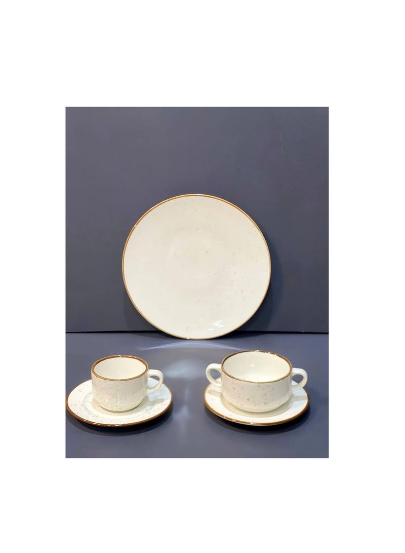 Porcelain breakfast tea and cake set 25 pieces (6 tea mugs + 6 tea mug saucers + 6 soup mug saucers + 1 pie plate)  - Image 1