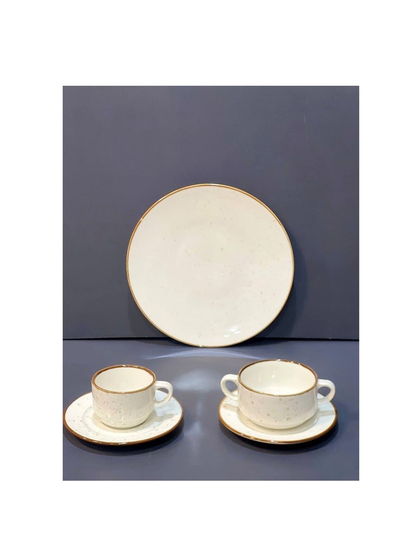 Porcelain breakfast tea and cake set 25 pieces (6 tea mugs + 6 tea mug saucers + 6 soup mug saucers + 1 pie plate)  - Image 3